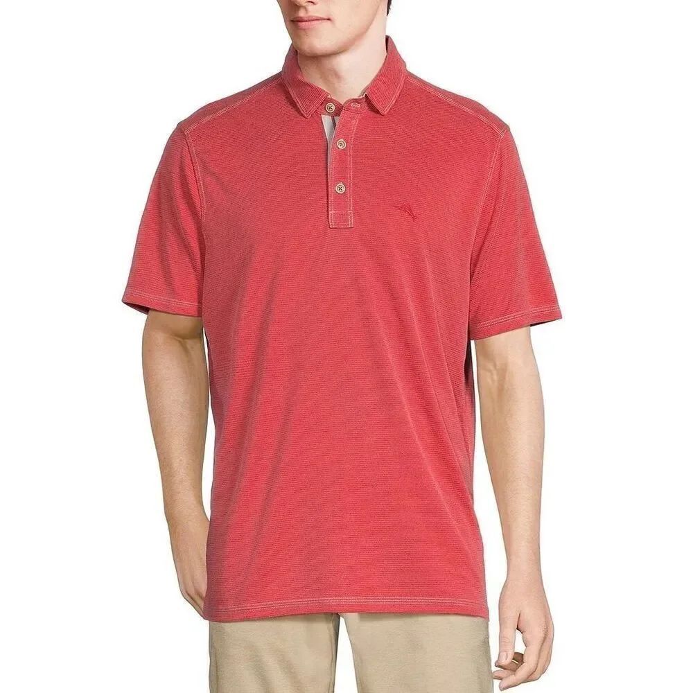 Tommy Bahama Men’s Size Medium Polo Shirt Red Short Sleeve Casual Golf Top